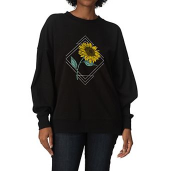 Women's Sunflower Abstract Oversized Fleece Crew Sweatshirt