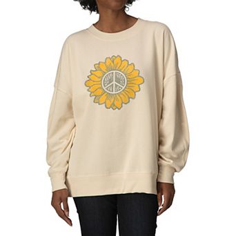 Women's Peace Sign Sunflower Oversized Fleece Crew Sweatshirt