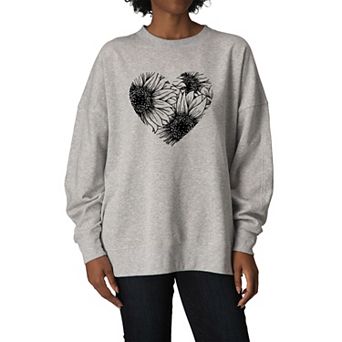 Women's Sunflower Heart Oversized Fleece Crew Sweatshirt