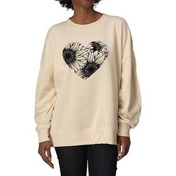 Women's Sunflower Heart Oversized Fleece Crew Sweatshirt