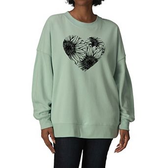 Women's Sunflower Heart Oversized Fleece Crew Sweatshirt