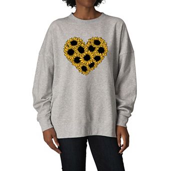 Women's Sunflower Heart Oversized Fleece Crew Sweatshirt