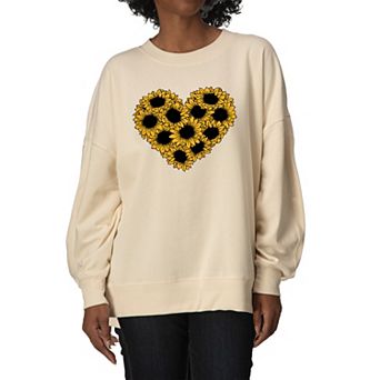 Women's Sunflower Heart Oversized Fleece Crew Sweatshirt