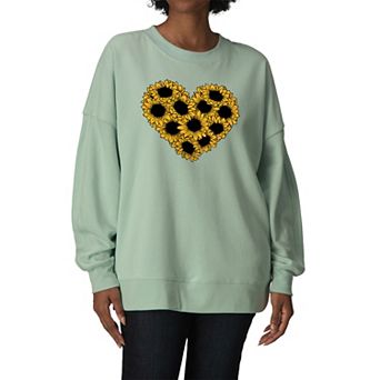 Women's Sunflower Heart Oversized Fleece Crew Sweatshirt