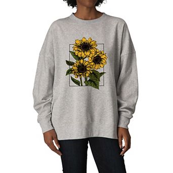 Women's Vintage Sunflowers Oversized Fleece Crew Sweatshirt