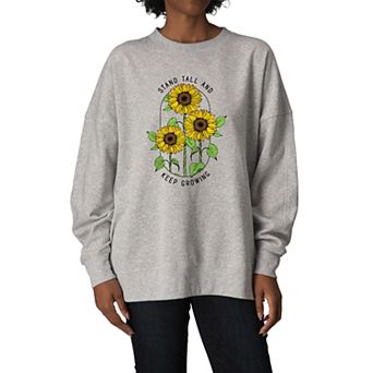 Women's Sunflower Stand Tall & Keep Growing Oversized Fleece Crew Sweatshirt