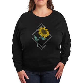 Plus Size Sunflower Abstract French Terry Long Sleeve Tee