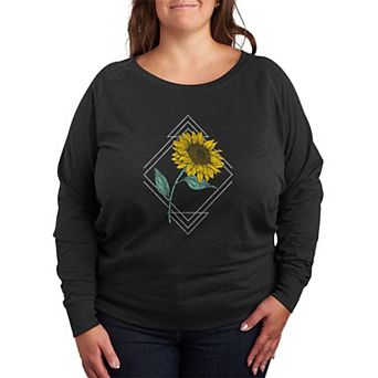 Plus Size Sunflower Abstract French Terry Long Sleeve Tee