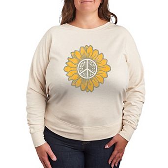 Plus Size Peace Sign Sunflower French Terry Long Sleeve Tee