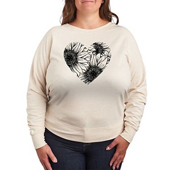 Plus Size Sunflower Heart French Terry Long Sleeve Tee
