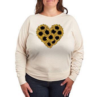 Plus Size Sunflower Heart French Terry Long Sleeve Tee