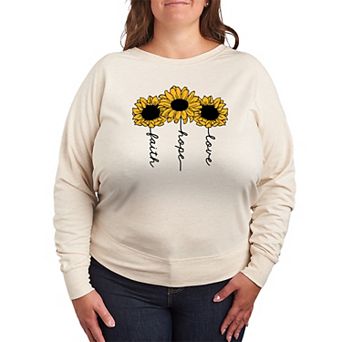 Plus Size Faith Hope Love Sunflowers French Terry Long Sleeve Tee