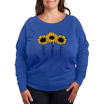 Plus Size Faith Hope Love Sunflowers French Terry Long Sleeve Tee
