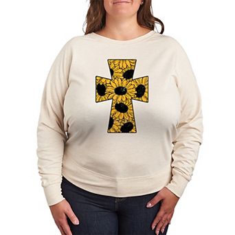 Plus Size Sunflower Cross French Terry Long Sleeve Tee