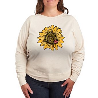 Plus Size Ladybug On Sunflower French Terry Long Sleeve Tee