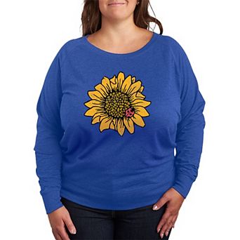 Plus Size Ladybug On Sunflower French Terry Long Sleeve Tee