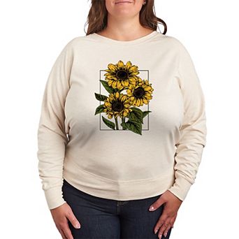Plus Size Plus Vintage Sunflowers French Terry Long Sleeve Tee