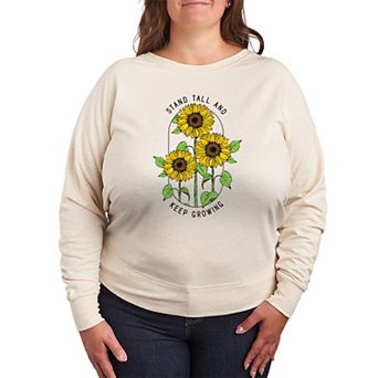 Plus Size Sunflower Stand Tall & Keep Growing French Terry Long Sleeve Tee