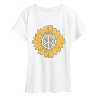 Women's Peace Sign & Sunflower Graphic Tee