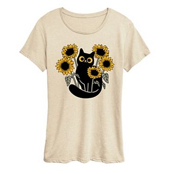 Women's Black Cat & Sunflowers Graphic Tee