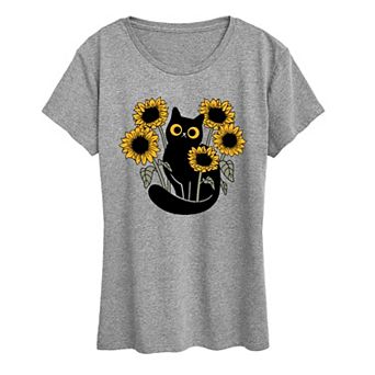 Women's Black Cat & Sunflowers Graphic Tee