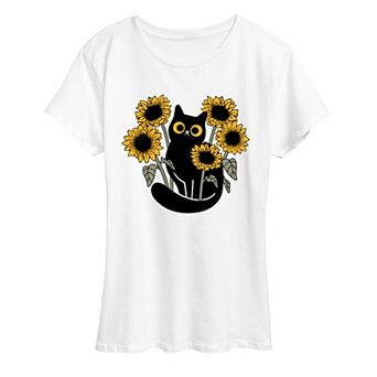 Women's Black Cat & Sunflowers Graphic Tee