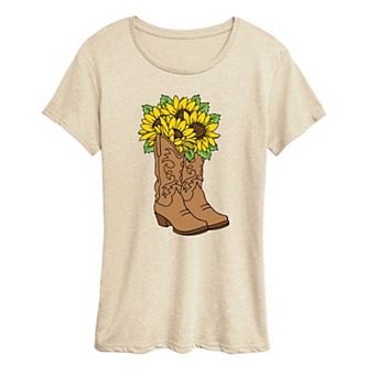 Women's Cowgirl Boots & Sunflowers Graphic Tee
