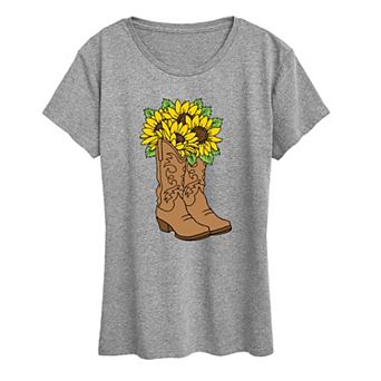 Women's Cowgirl Boots & Sunflowers Graphic Tee