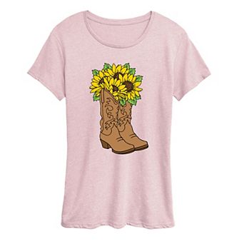 Women's Cowgirl Boots & Sunflowers Graphic Tee