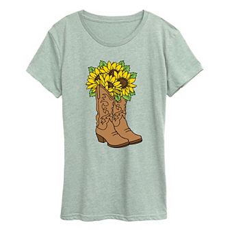 Women's Cowgirl Boots & Sunflowers Graphic Tee