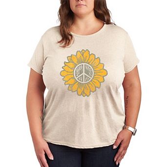 Plus Size Peace Sign Sunflower Graphic Tee