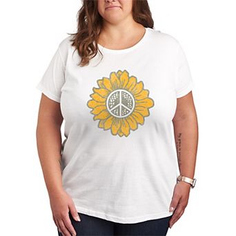 Plus Size Peace Sign Sunflower Graphic Tee