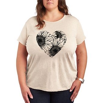 Plus Size Sunflower Heart Graphic Tee
