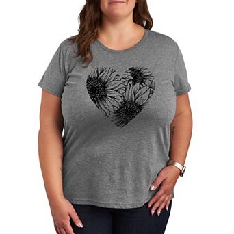 Plus Size Sunflower Heart Graphic Tee