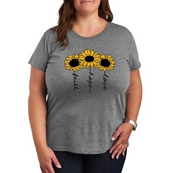 Plus Size Faith Hope Love Sunflowers Graphic Tee