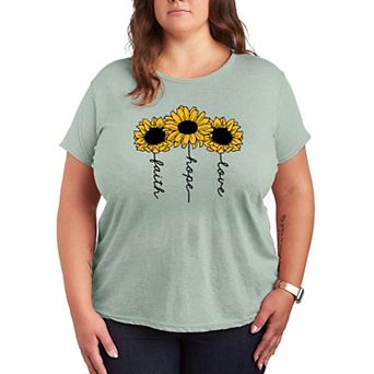 Plus Size Faith Hope Love Sunflowers Graphic Tee