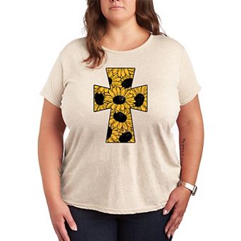 Plus Size Sunflower Cross Graphic Tee