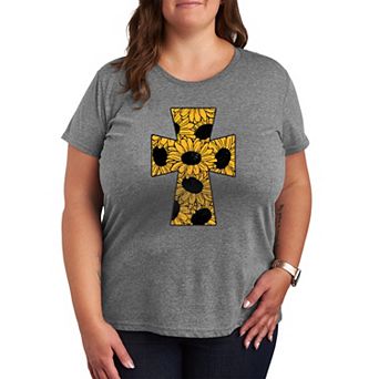 Plus Size Sunflower Cross Graphic Tee