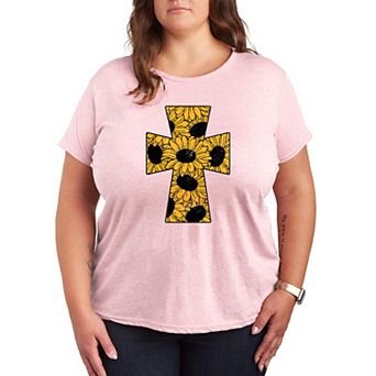 Plus Size Sunflower Cross Graphic Tee