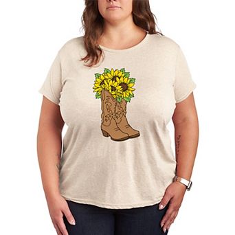 Plus Size Cowgirl Boots & Sunflowers Graphic Tee