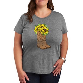 Plus Size Cowgirl Boots & Sunflowers Graphic Tee
