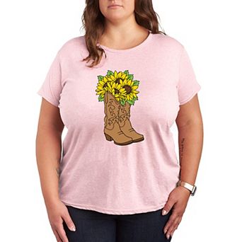 Plus Size Cowgirl Boots & Sunflowers Graphic Tee