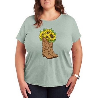 Plus Size Cowgirl Boots & Sunflowers Graphic Tee