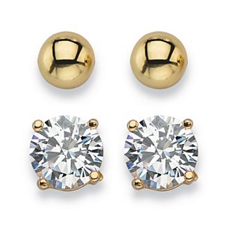4 ct w. 2 pc Round Cubic Zirconia Earring & Stud Earring Set Gold-Plated