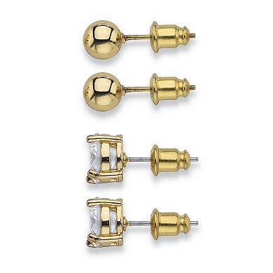 4 Cttw. 2 Piece Round Cubic Zirconia Earring & Stud Earring Set Gold-Plated