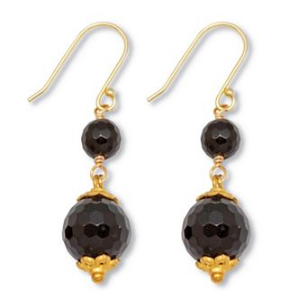 Round Genuine Black Onyx Goldtone Drop Earrings 1 Inch