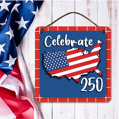 COURTSIDE MARKET USA Hanging Wooden Artboard with Twine Wall Decor