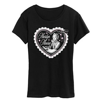 Women's Marilyn Monroe Coquette Lace Heart Distressed Graphic Tee