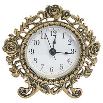Gold Tone Tabletop Clock with Floral Design