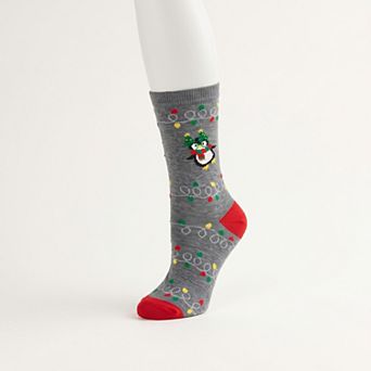 Women's SHINE Christmas Lights & Penguin Crew Socks